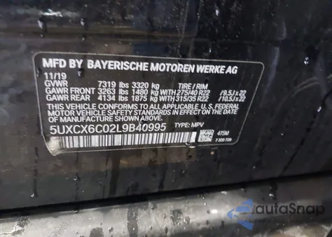 2020 BMW X7 M50I z USA, uszkodzony, nr VIN 5UXCX6C02L9B40995